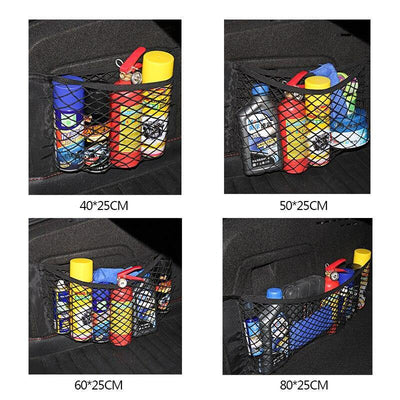 Car Back Rear Mesh Trunk Seat Elastic String Net Magic Sticker Universal Storage Bag Pocket Cage Auto Organizer Seat Back Bag - OhanaGadget