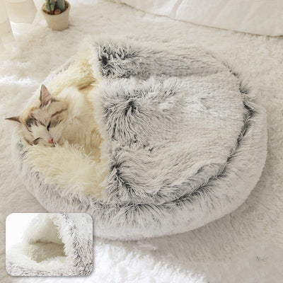 HOOPET New Style Pet Dog Cat Bed Round Plush Cat Warm Bed House Soft Long Plush Bed For Small Dogs For Cats Nest 2 In 1 Cat Bed - OhanaGadget